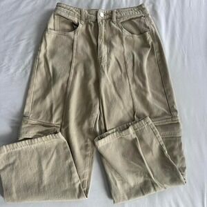 PrettyLittleThing White High Waisted Ribbed Wide Leg Cargo Pants Women's Size 6